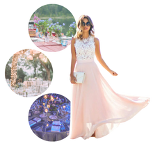 Carica l'immagine nel visualizzatore di Gallery, Abito in chiffon con pizzo dallo stile prairie chic - Ozerty