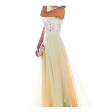 Carica l'immagine nel visualizzatore di Gallery, Abito in chiffon con pizzo dallo stile prairie chic -Giallo/SGiallo/MGiallo/LGiallo/XLGiallo/XXLGiallo/XXXL - Ozerty