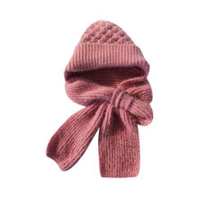 Carica l'immagine nel visualizzatore di Gallery, Cappello con cappuccio in maglia antivento con sciarpa e protezione per le orecchie integrate -Rosa - Ozerty