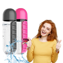 Carica l&#39;immagine nel visualizzatore di Gallery, Bottiglia d&#39;acqua in plastica con portapillole
