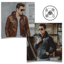 Carica l&#39;immagine nel visualizzatore di Gallery, Giacca da moto classica in pelle marrone - Ozerty

